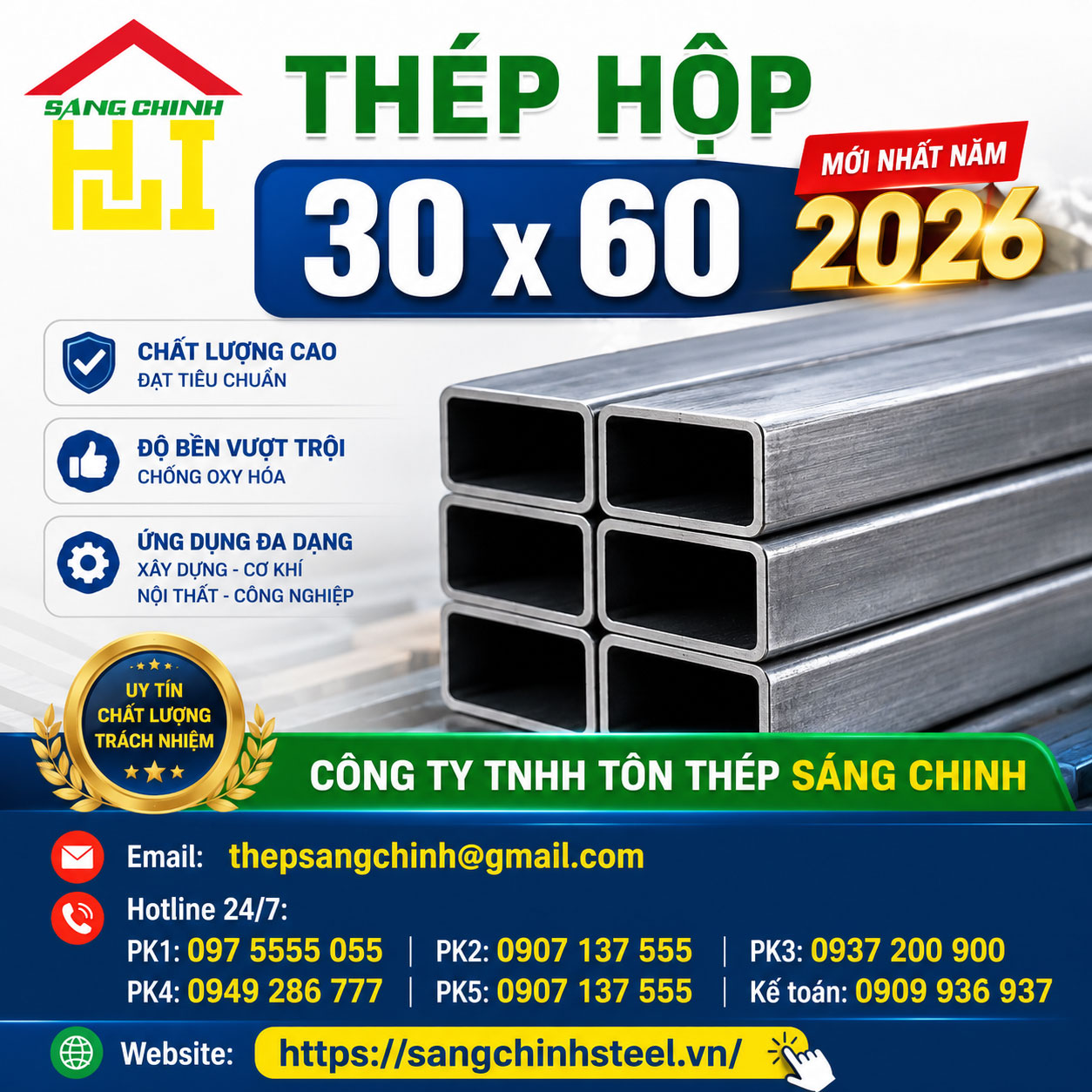 Bảng Báo Giá Thép Hộp 30 x 60 Mới Nhất Năm 2026