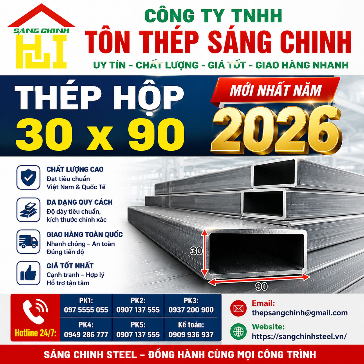 Bảng Báo Giá Thép Hộp 30 x 90 Mới Nhất Năm 2026
