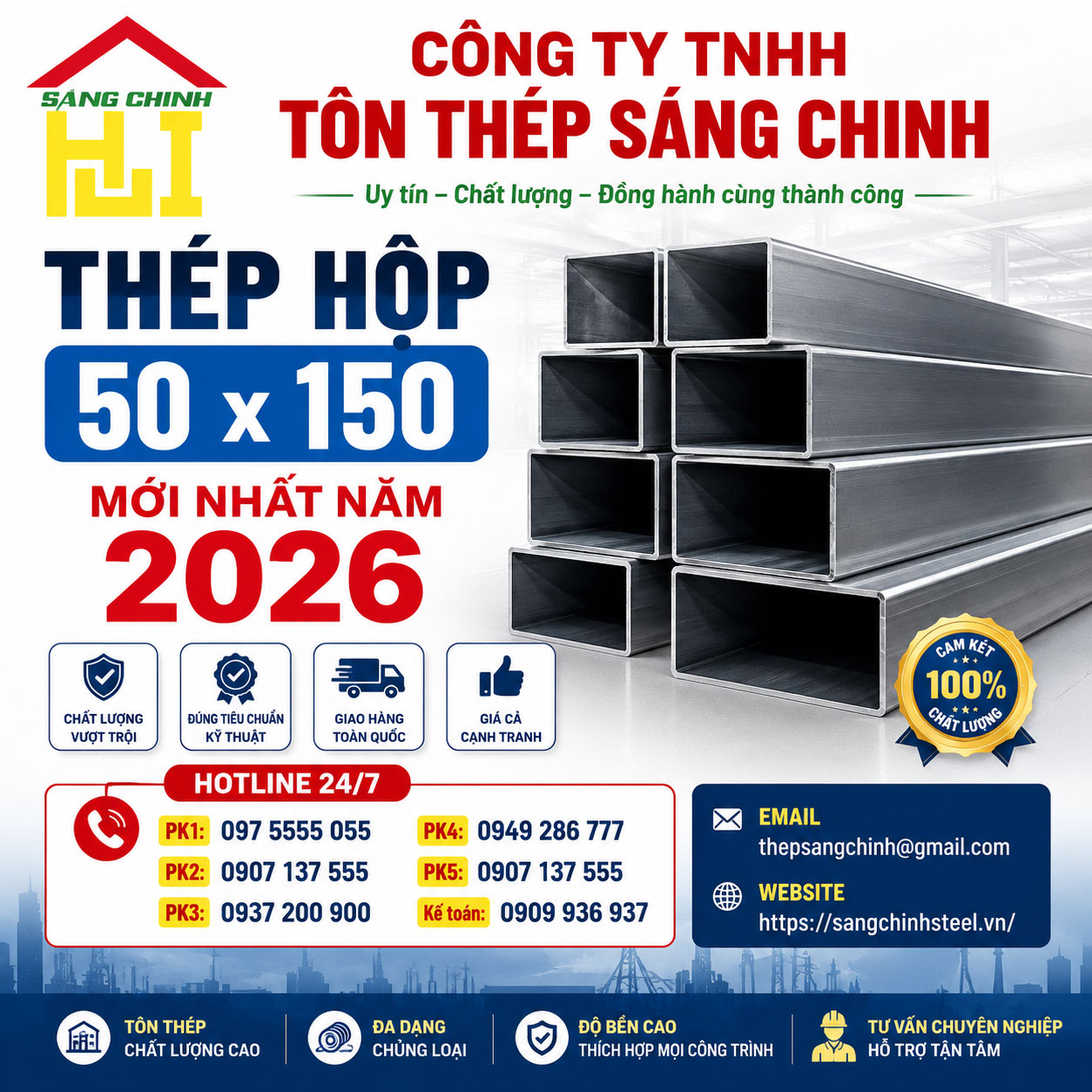 Bảng Báo Giá Thép Hộp 50 x 150 Mới Nhất Năm 2026