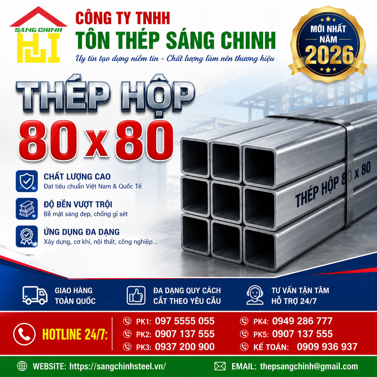 Bảng Báo Giá Thép Hộp 80 x 80 Mới Nhất Năm 2026