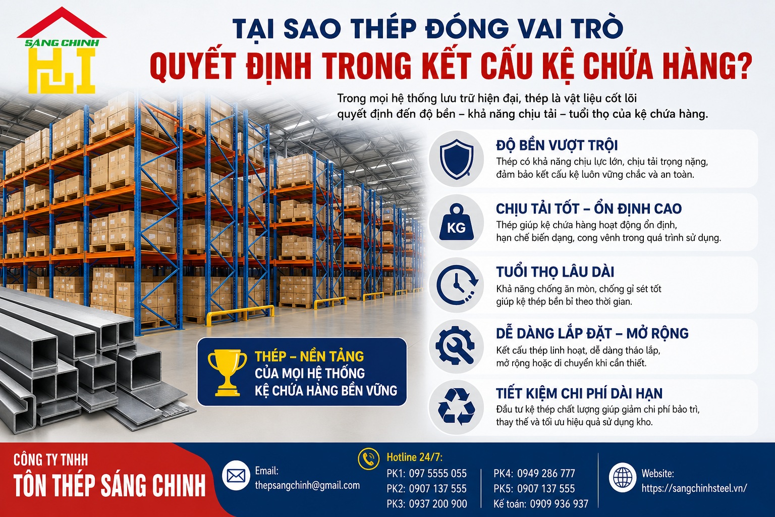 Thép làm kệ chứa hàng