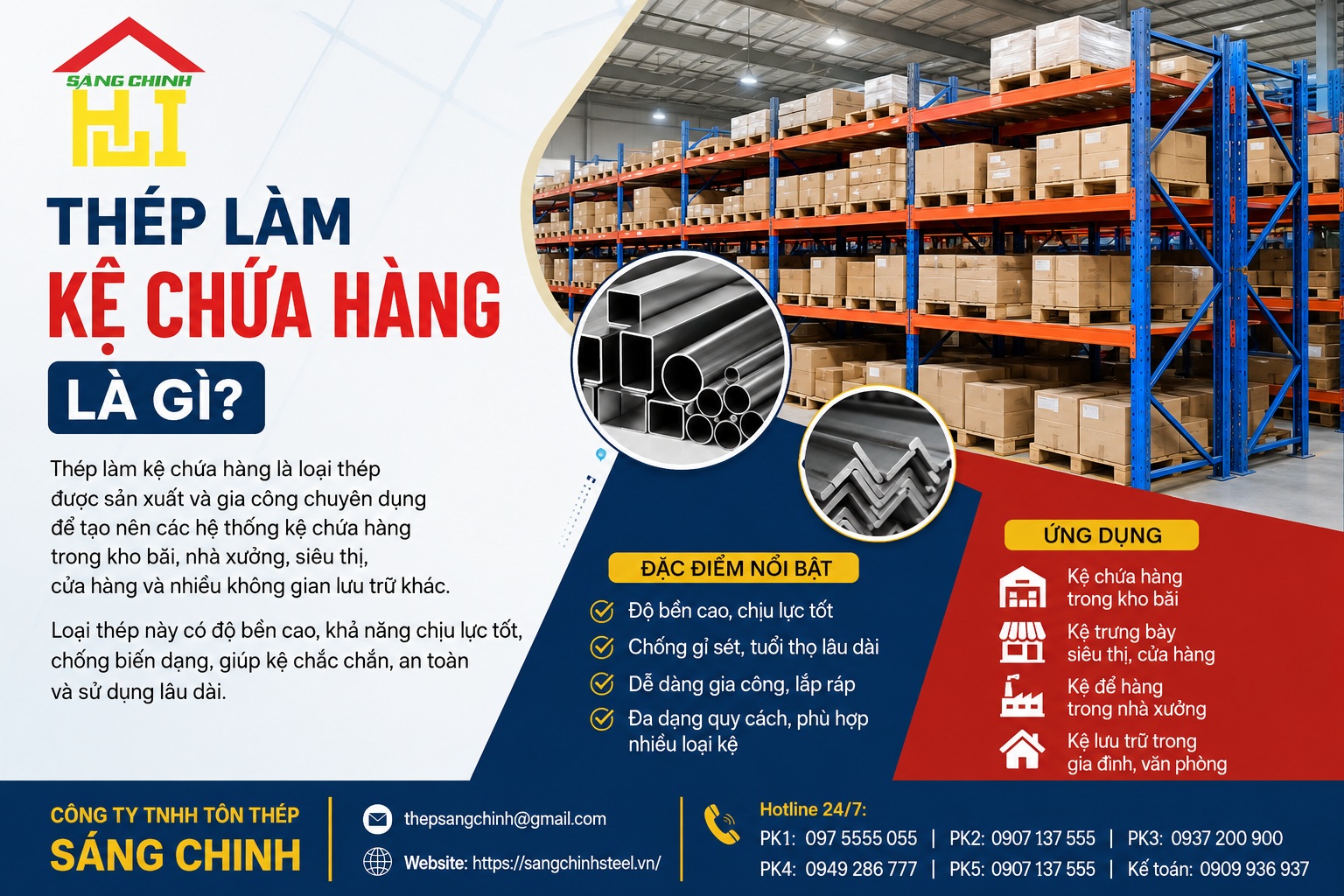 Thép làm kệ chứa hàng