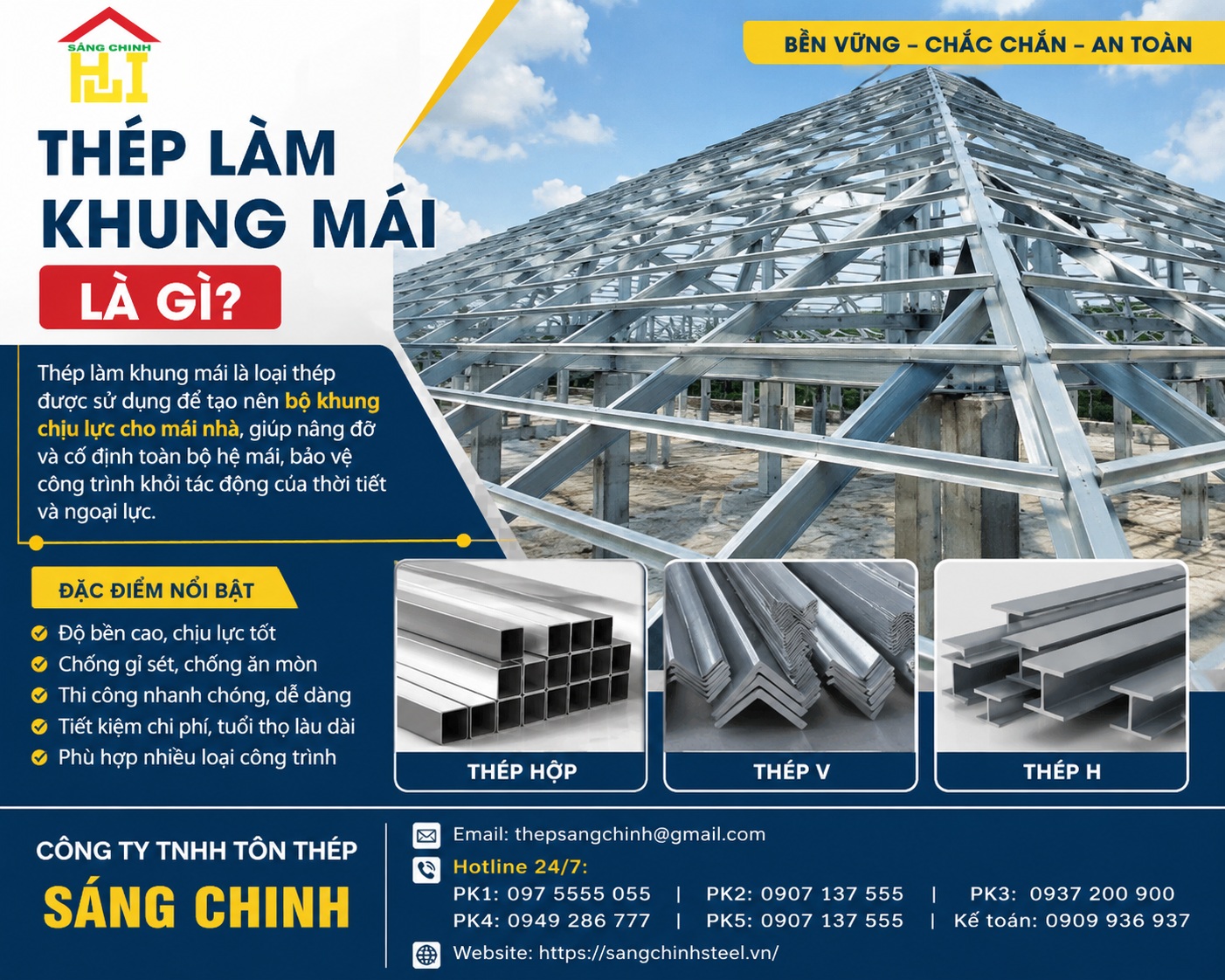 Thép làm khung mái