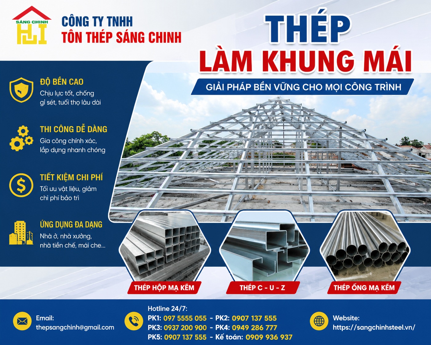 Thép làm khung mái