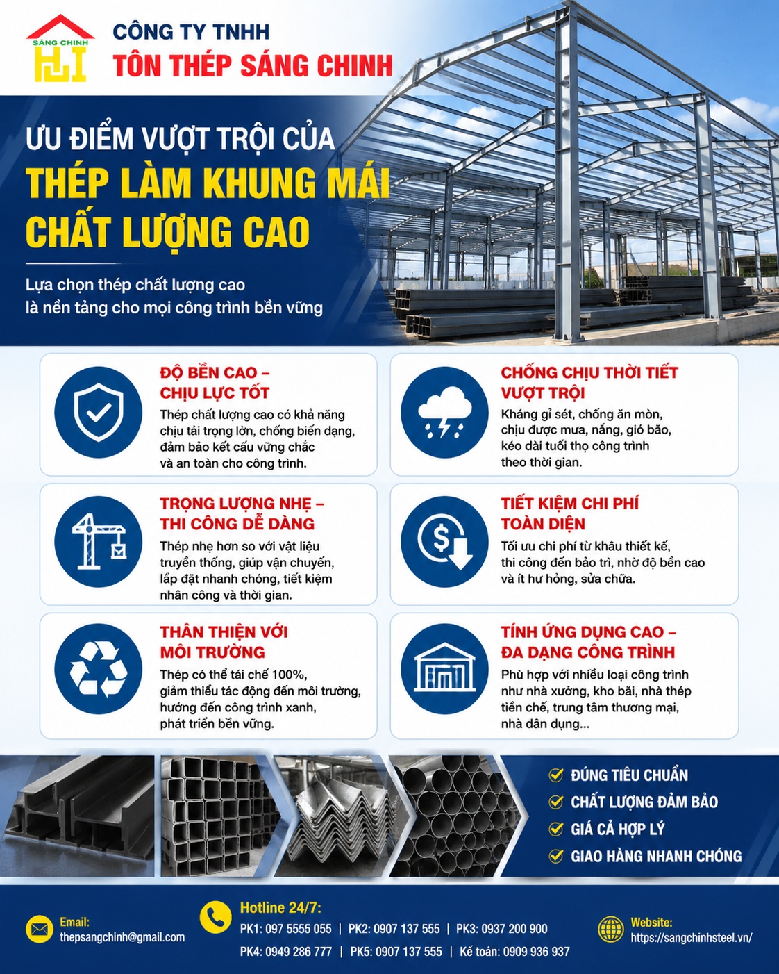 Thép làm khung mái