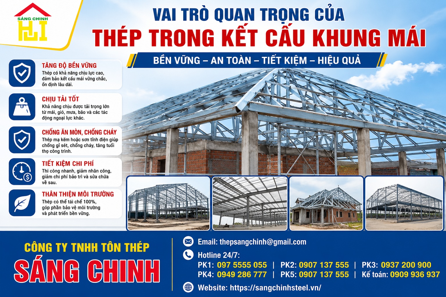 Thép làm khung mái