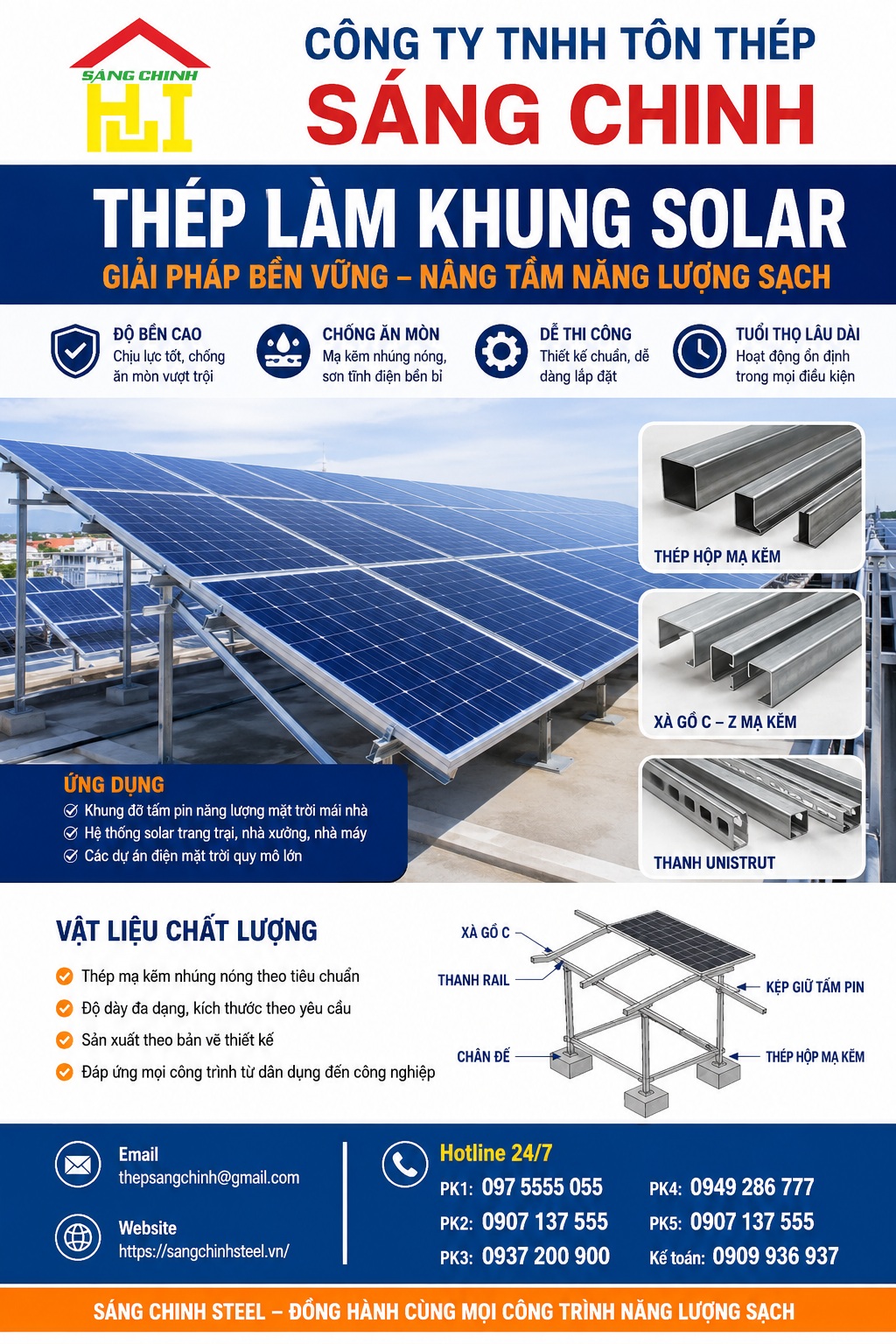 Thép làm khung solar