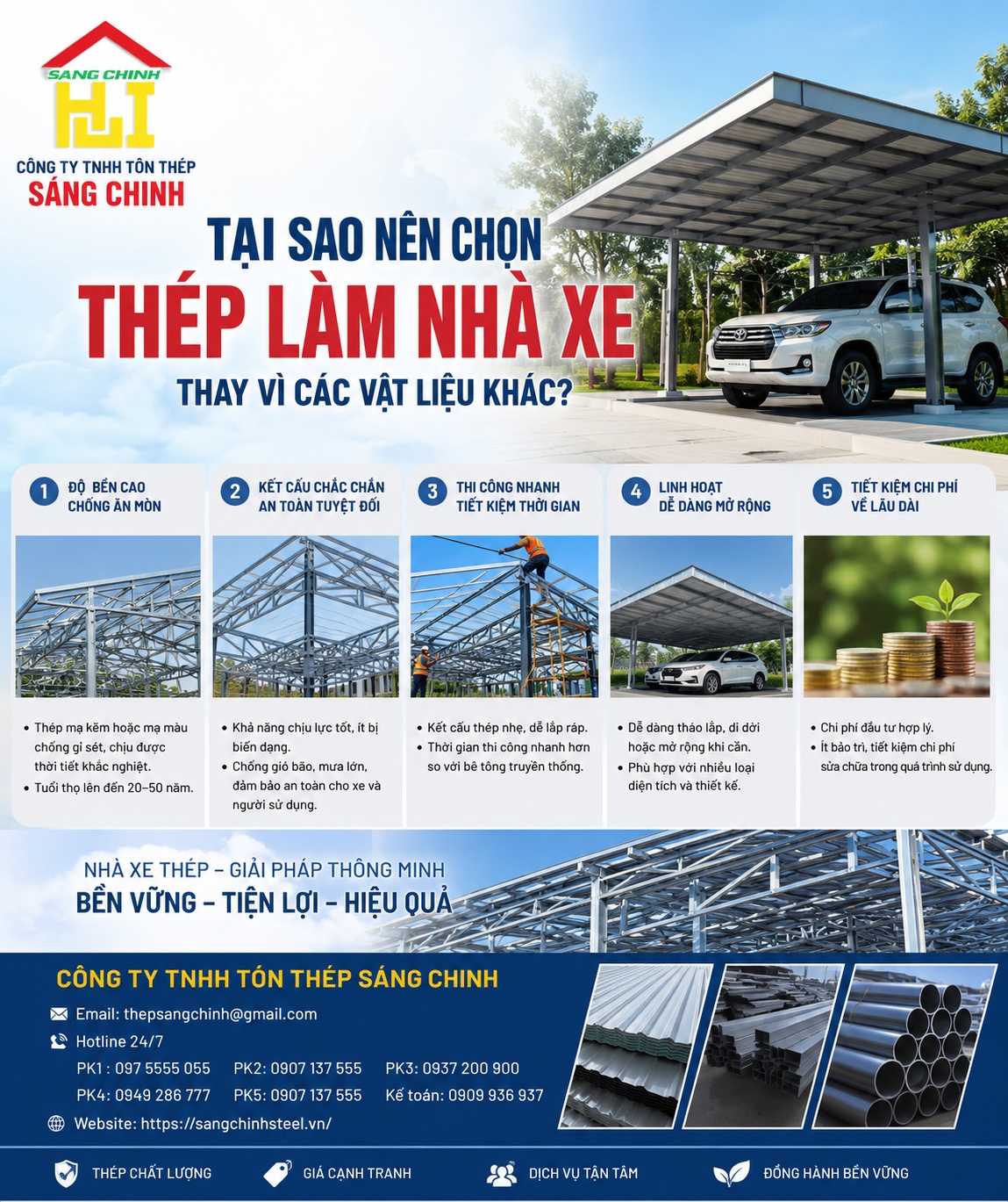 Thép làm nhà xe