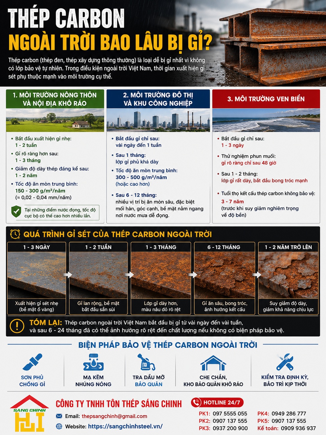 Thép ngoài trời bao lâu bị gỉ