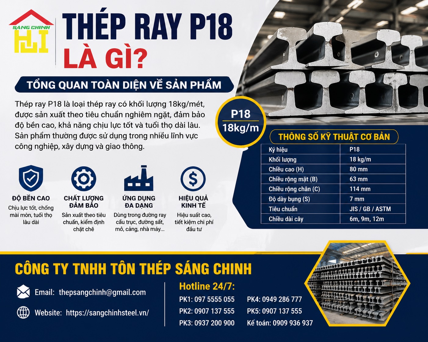 Thép Ray P18 (18.06kg/m)
