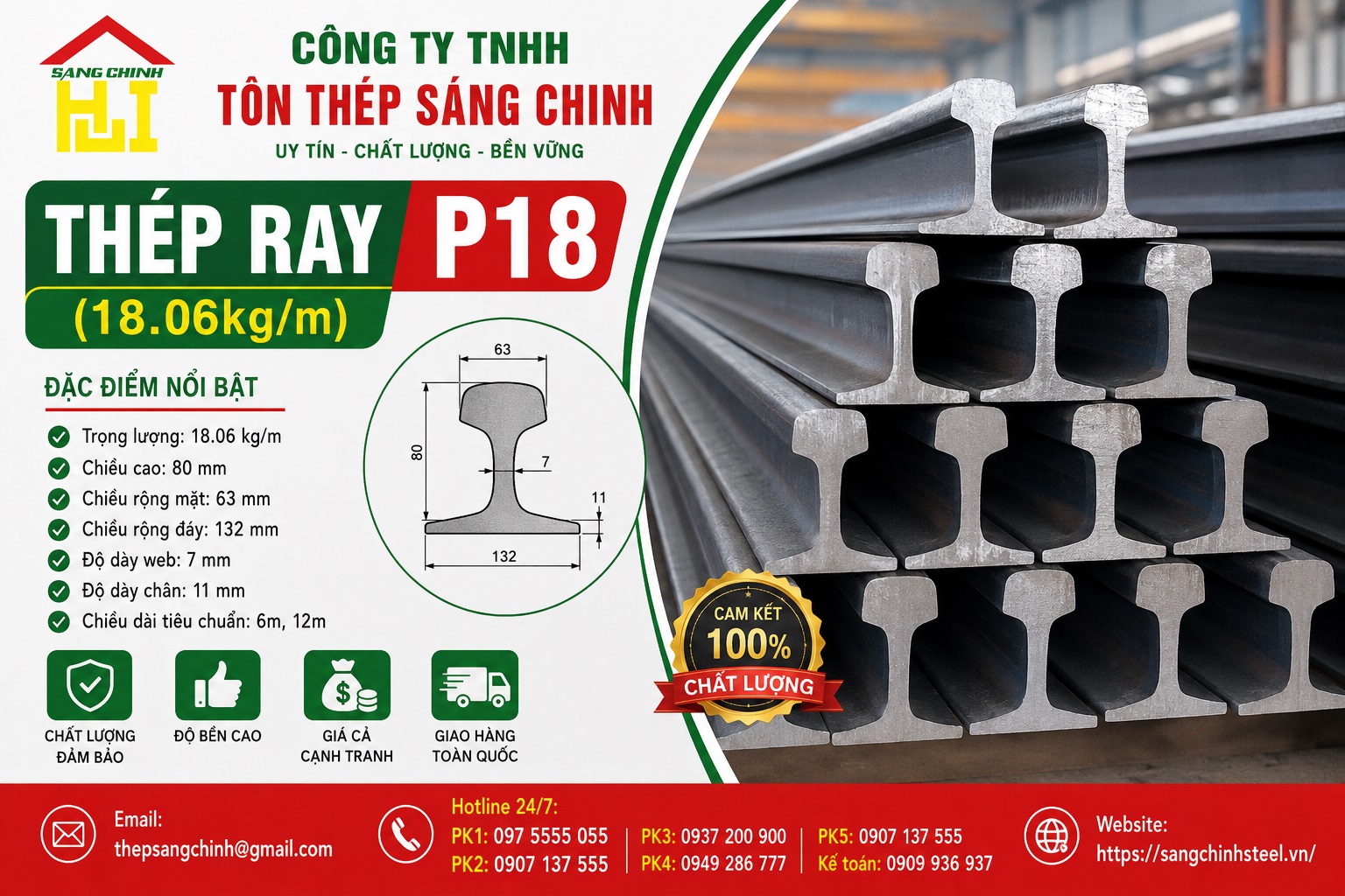Thép Ray P18 (18.06kg/m)