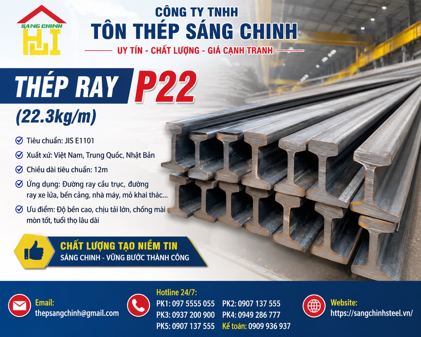 Thép Ray P22 (22.3kg/m)
