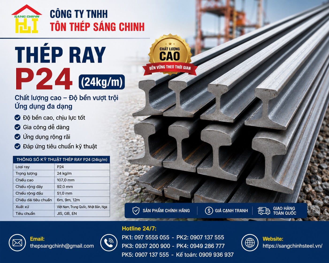 Thép Ray P24 (24kg/m)