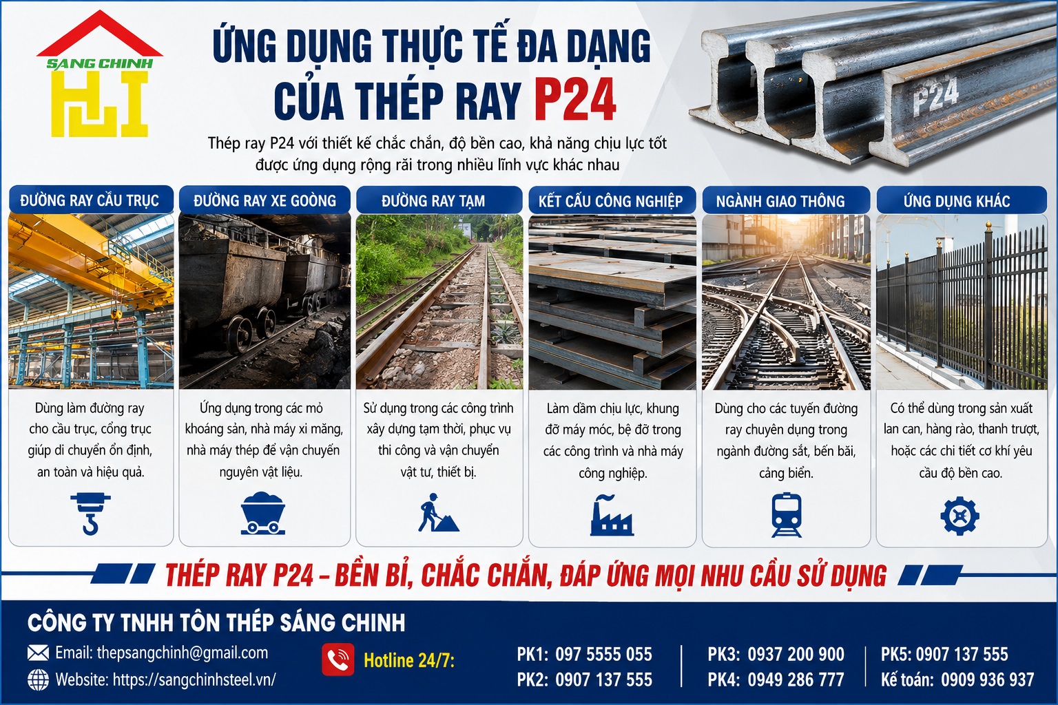 Thép Ray P24 (24kg/m)