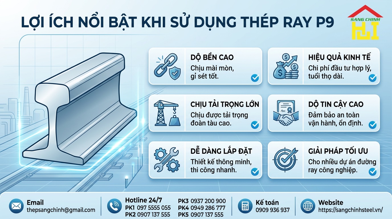 Thép Ray P9 (9kg/m)