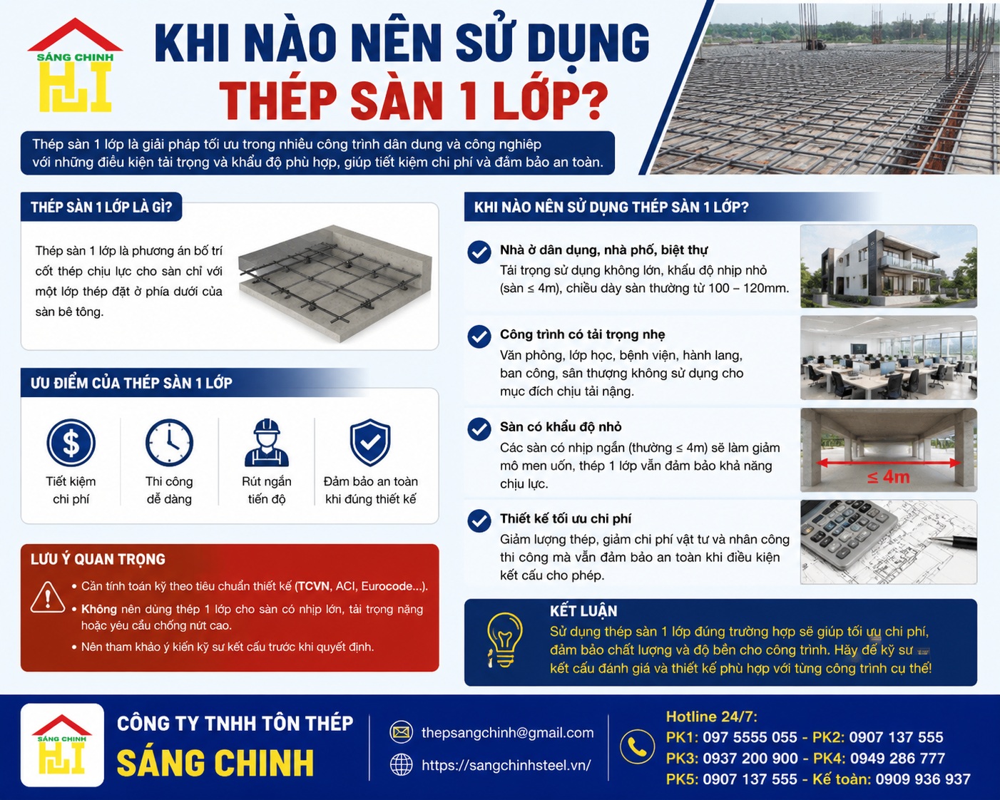 Thép sàn 1 lớp là gì? Cần lưu ý gì khi thi công?