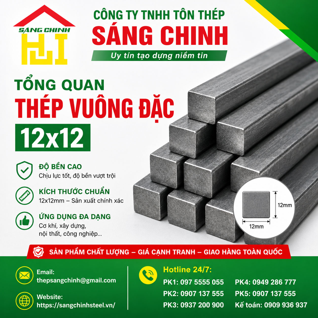 Tổng Quan Thép Vuông Đặc 12x12 tại Sáng Chinh STEEL