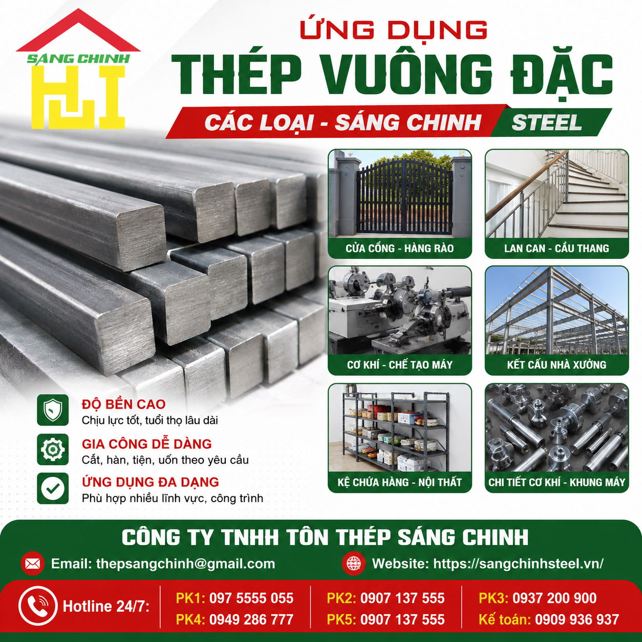 Ứng dụng thực tế của thép vuông đặc