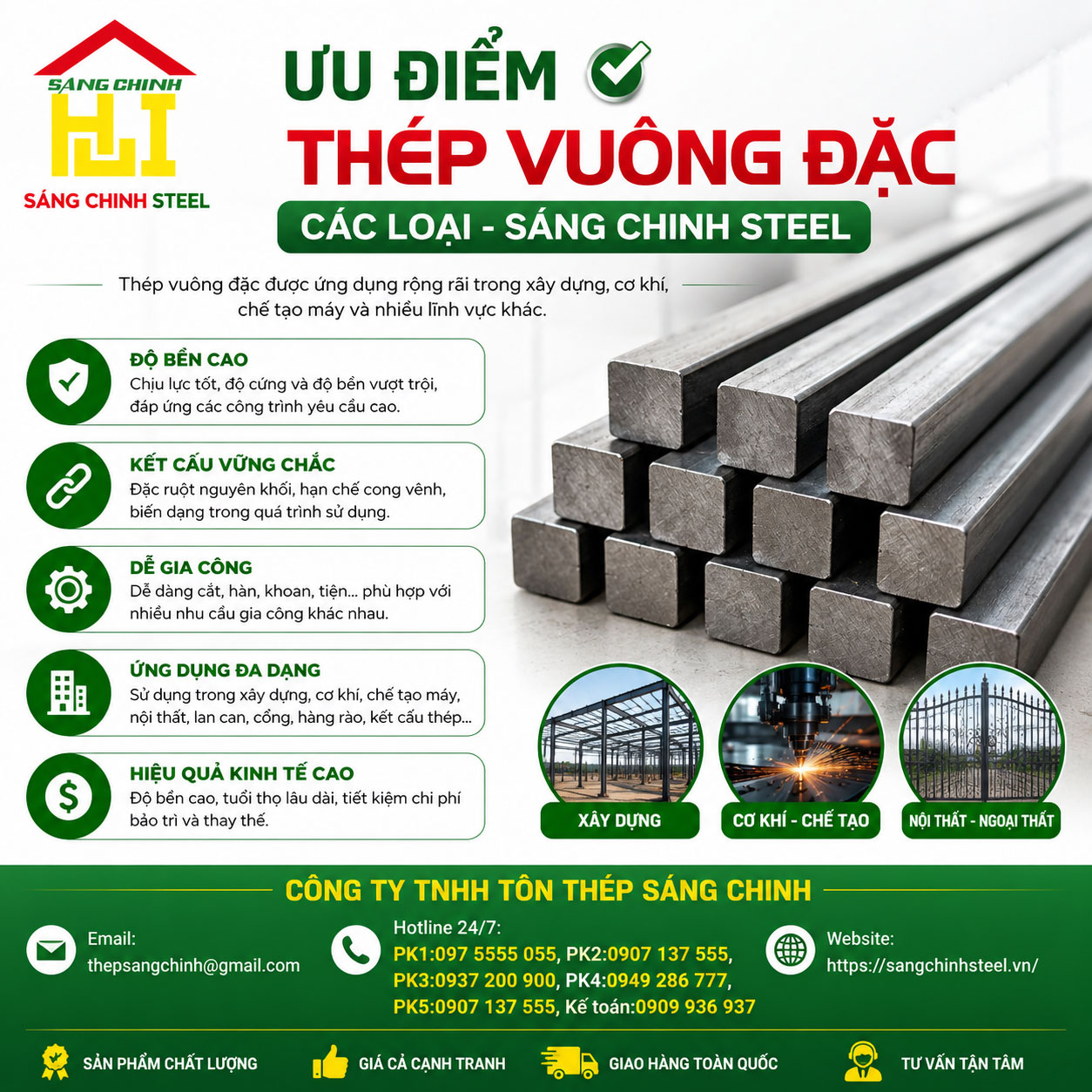 Ưu điểm vượt trội của thép vuông đặc