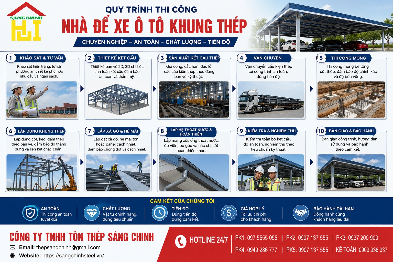 Thi công nhà để xe ô tô khung thép