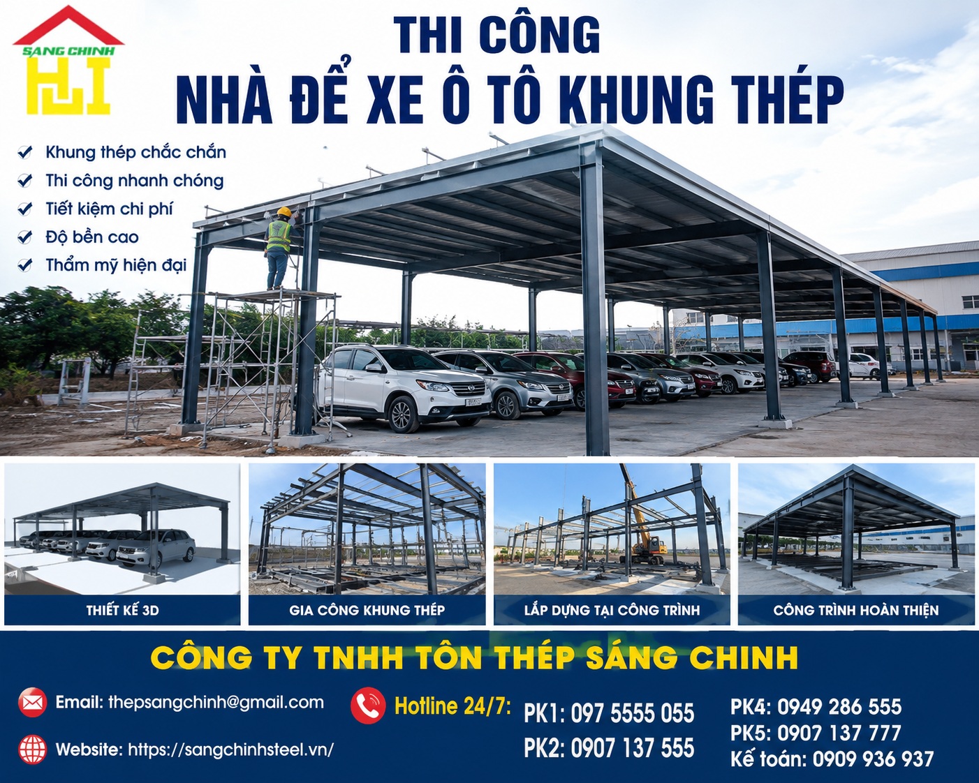 Thi công nhà để xe ô tô khung thép