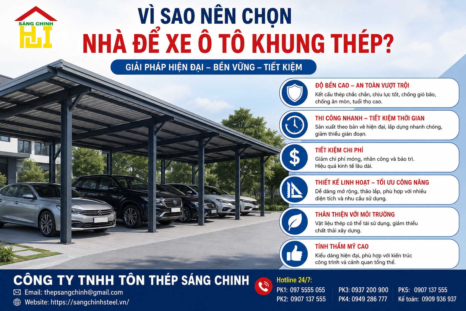 Thi công nhà để xe ô tô khung thép