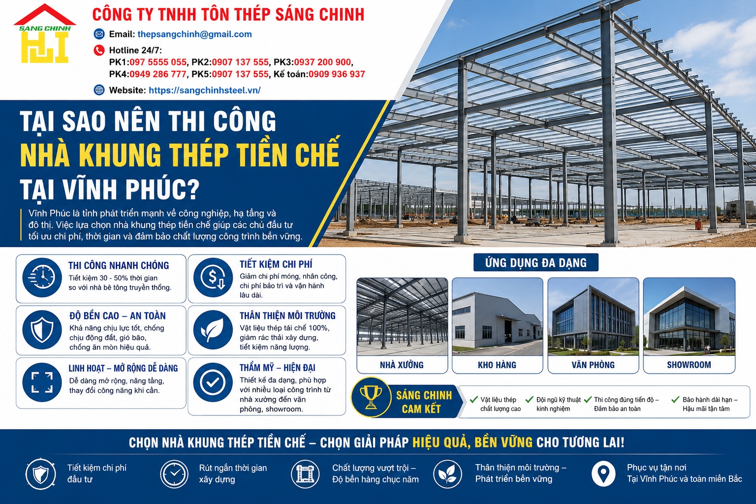 Thi công nhà khung thép tiền chế tại Vĩnh Phúc uy tín, tối ưu