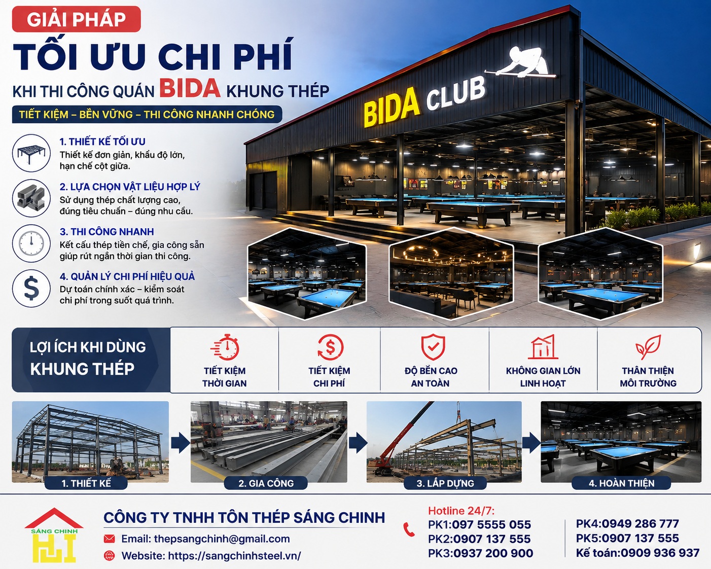Thi Công Quán Bida Khung Thép Chuyên Nghiệp, Tối Ưu Chi Phí
