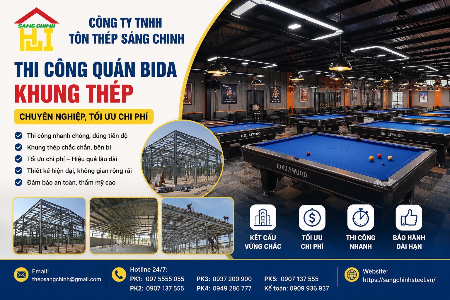 Thi Công Quán Bida Khung Thép Chuyên Nghiệp, Tối Ưu Chi Phí