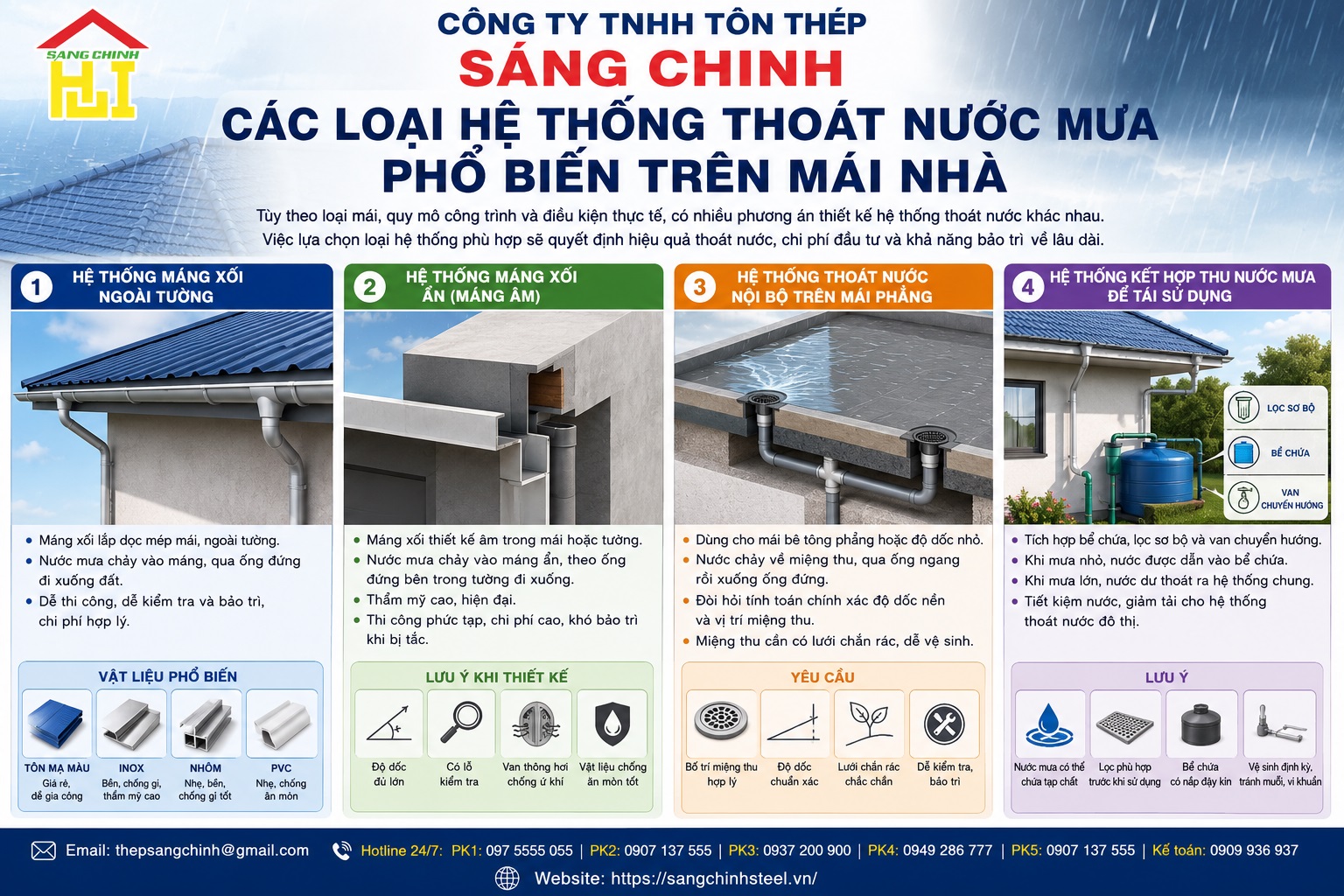 Thiết kế hệ thống thoát nước mưa trên mái nhà để tránh dột