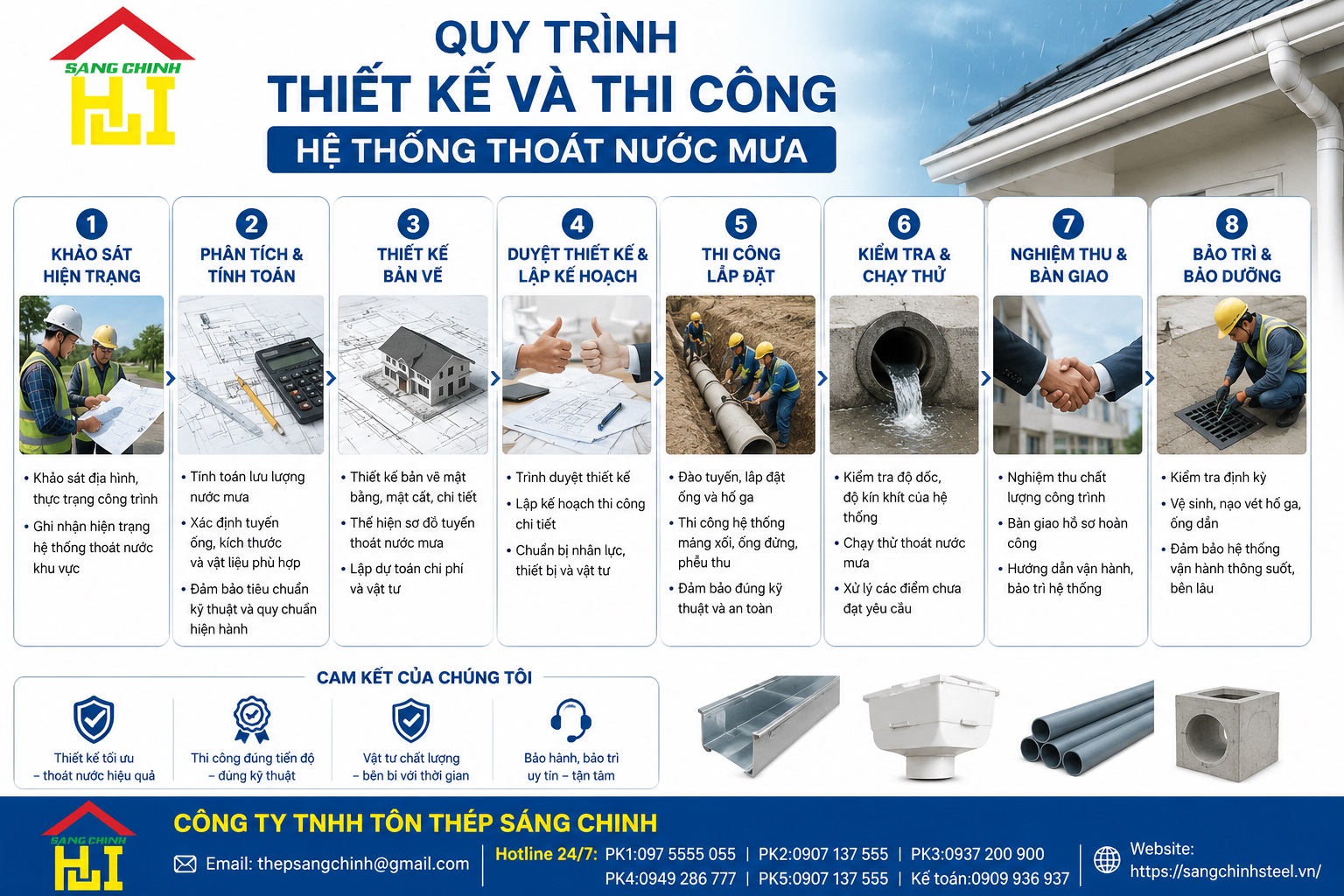 Thiết kế hệ thống thoát nước mưa trên mái nhà để tránh dột