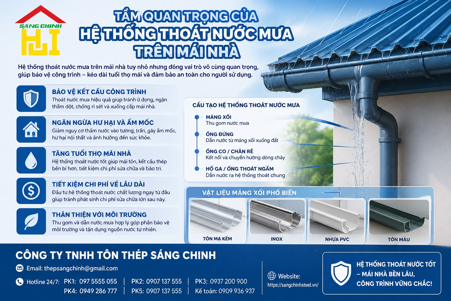 Thiết kế hệ thống thoát nước mưa trên mái nhà để tránh dột