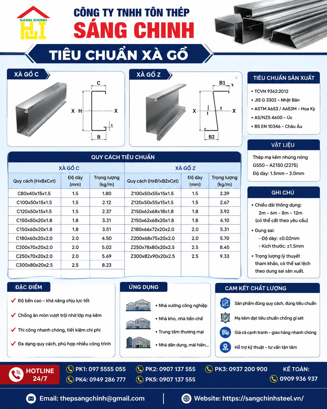 Tiêu chuẩn xà gồ
