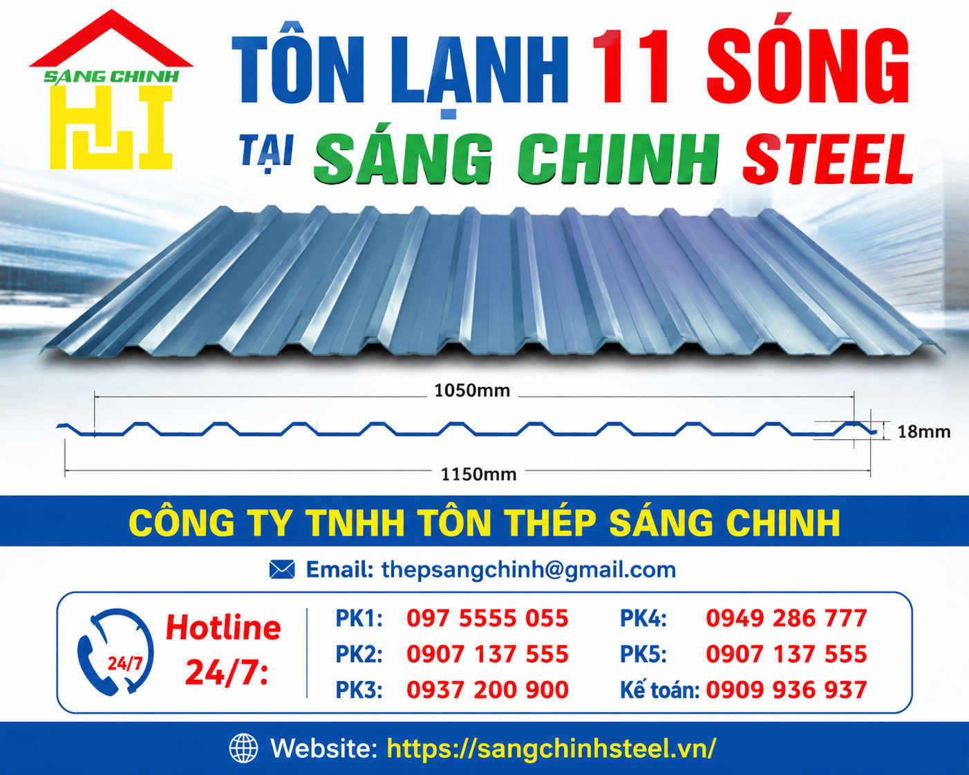 Bảng báo giá tôn lạnh 11 sóng tại Sáng Chinh STEEL