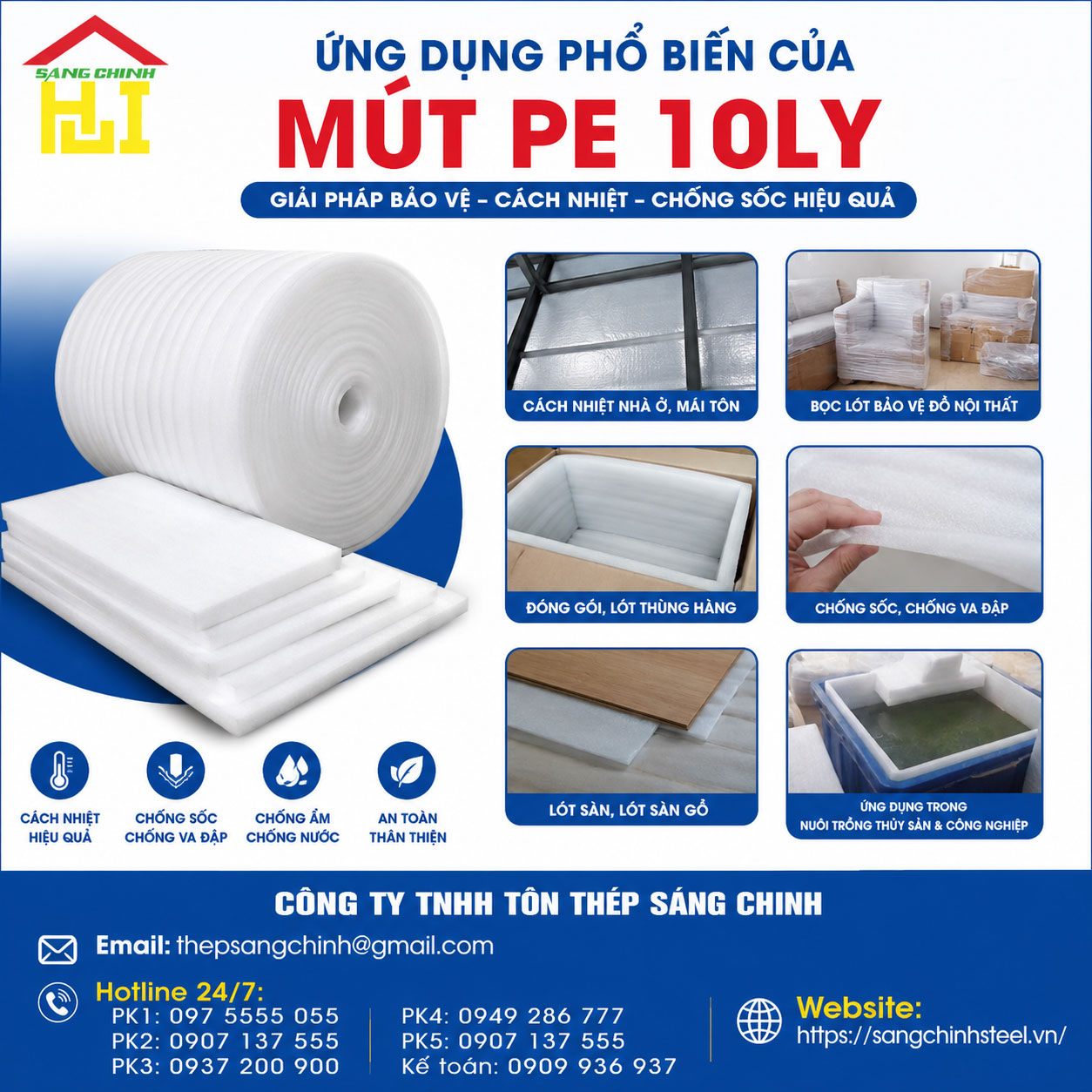 ứng dụng phổ biến của mút PE 10ly