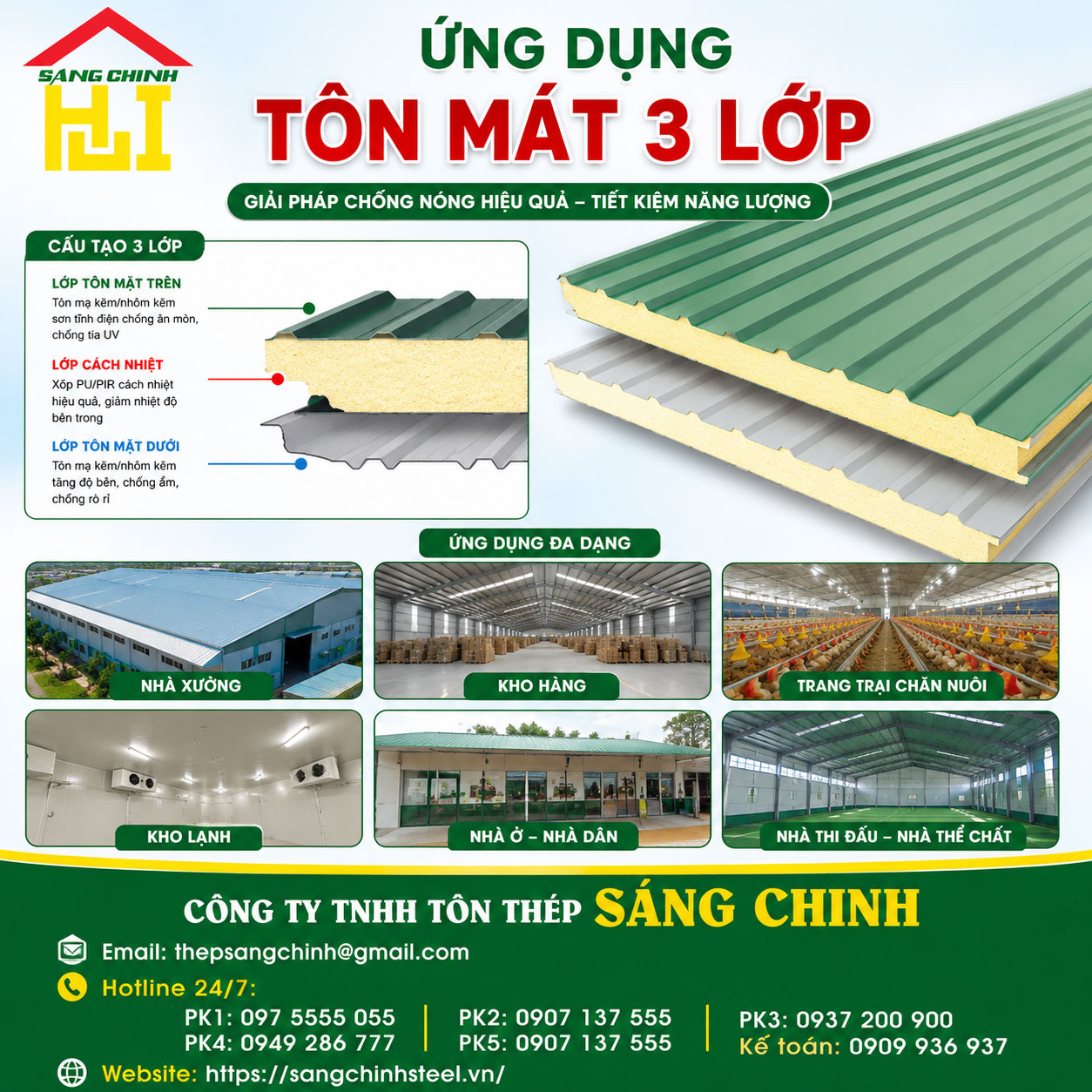 Ứng dụng tôn mát 3 lớp 