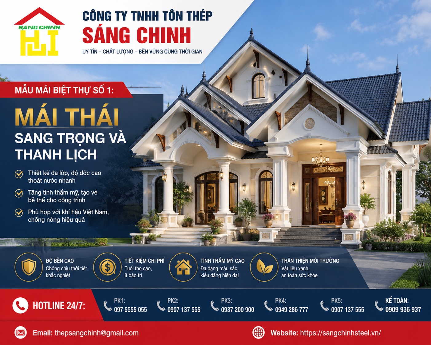 Top 5 mẫu mái biệt thự đẹp khiến gia chủ tâm đắc