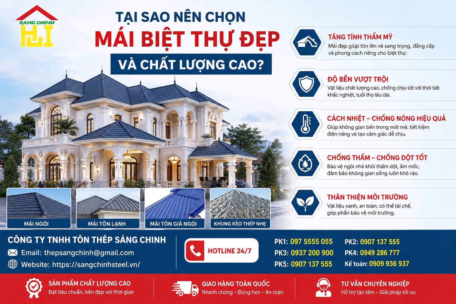Top 5 mẫu mái biệt thự đẹp khiến gia chủ tâm đắc