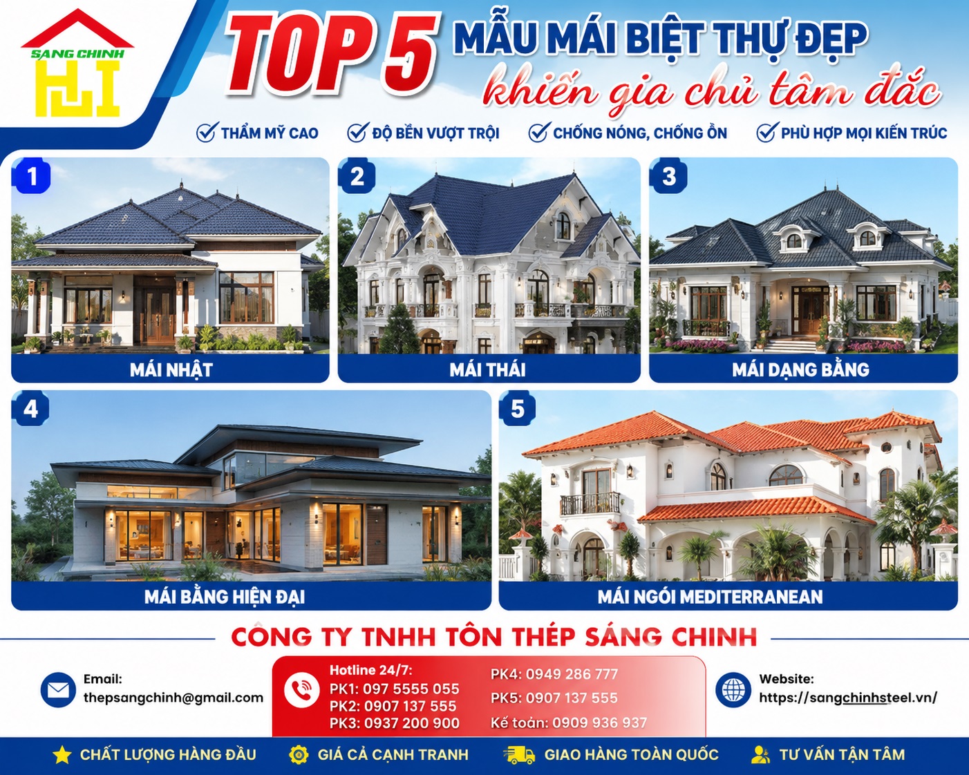 Top 5 mẫu mái biệt thự đẹp khiến gia chủ tâm đắc
