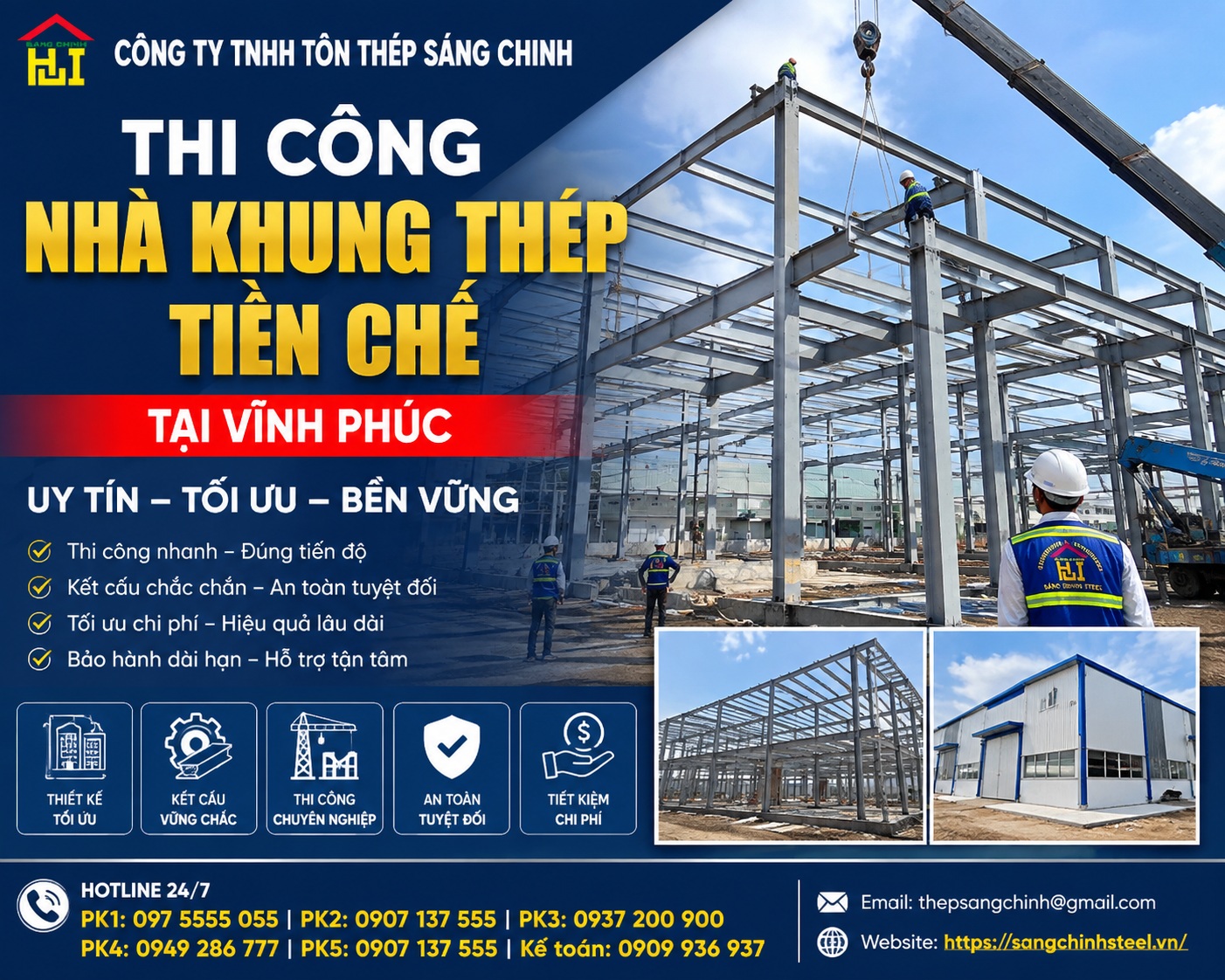 Thi công nhà khung thép tiền chế tại Vĩnh Phúc uy tín, tối ưu