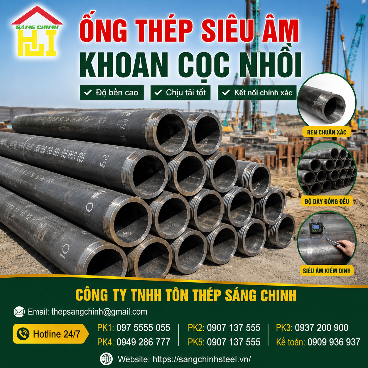 Bảng báo giá ống thép siêu âm khoan cọc nhồi
