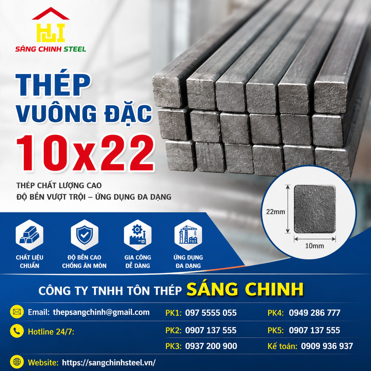 Bảng báo giá thép vuông đặc 10x22