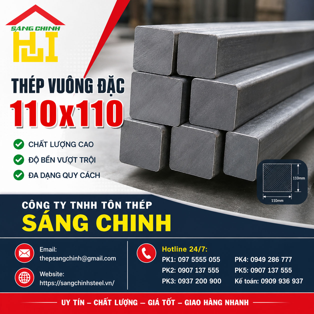 Bảng báo giá thép vuông đặc 110x110