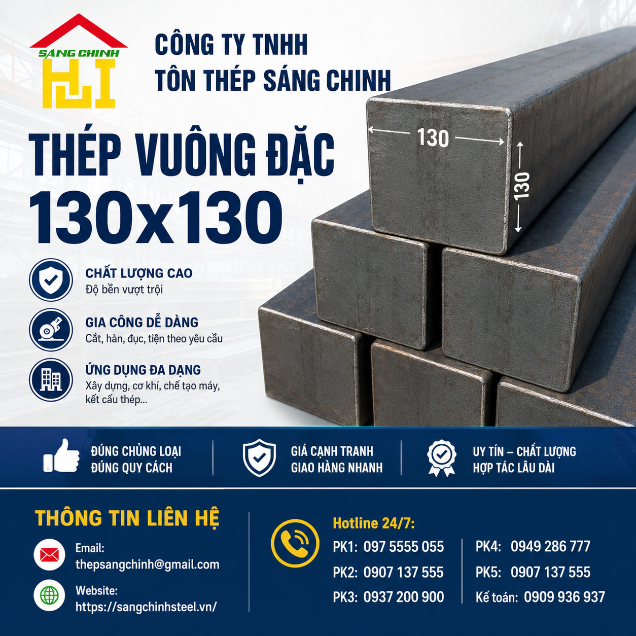 Bảng báo giá thép vuông đặc 130x130