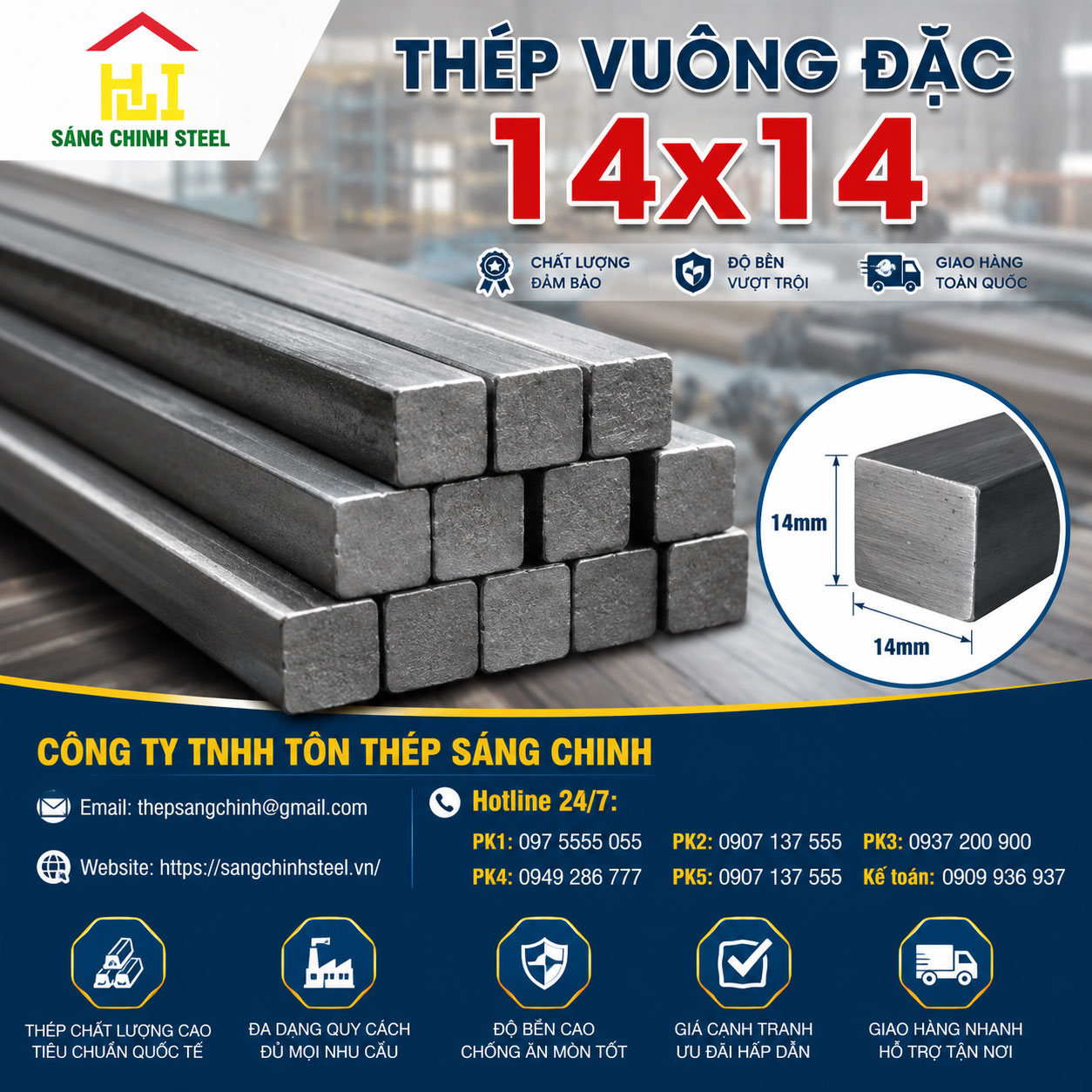 Bảng báo giá thép vuông đặc 14x14