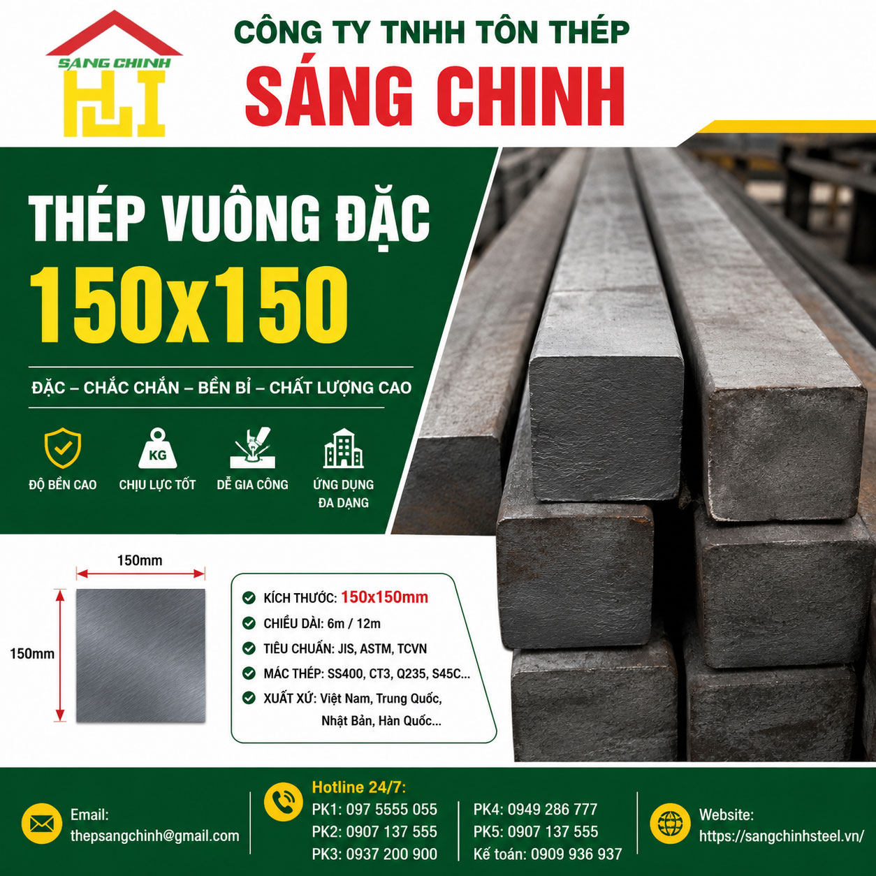Bảng báo giá thép vuông đặc 150x150