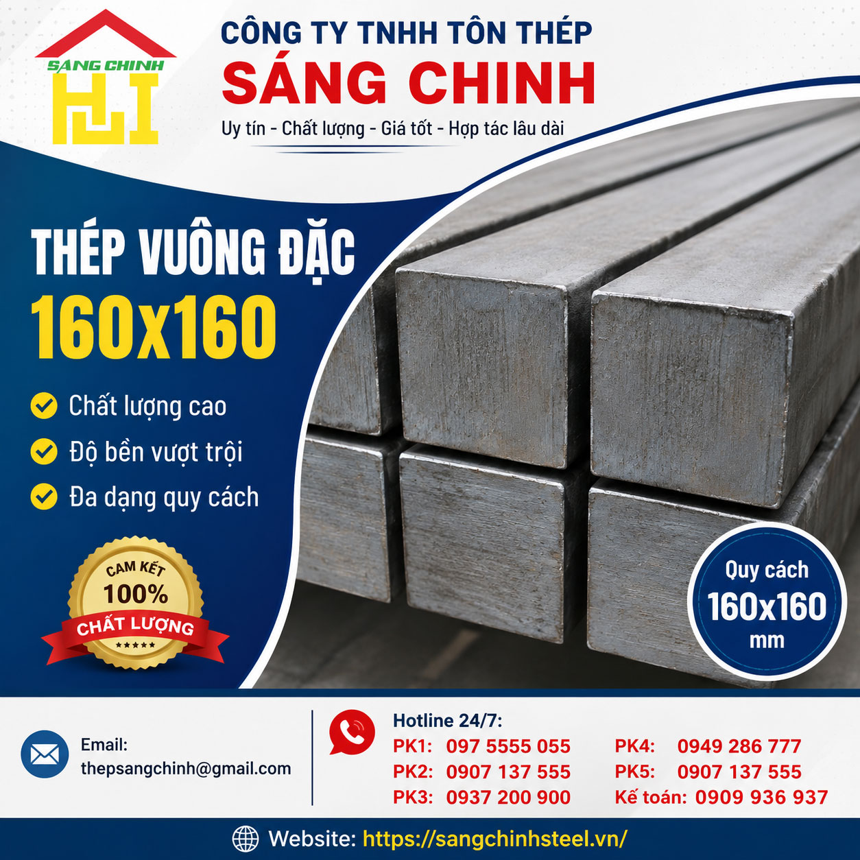 Bảng báo giá thép vuông đặc 160x160