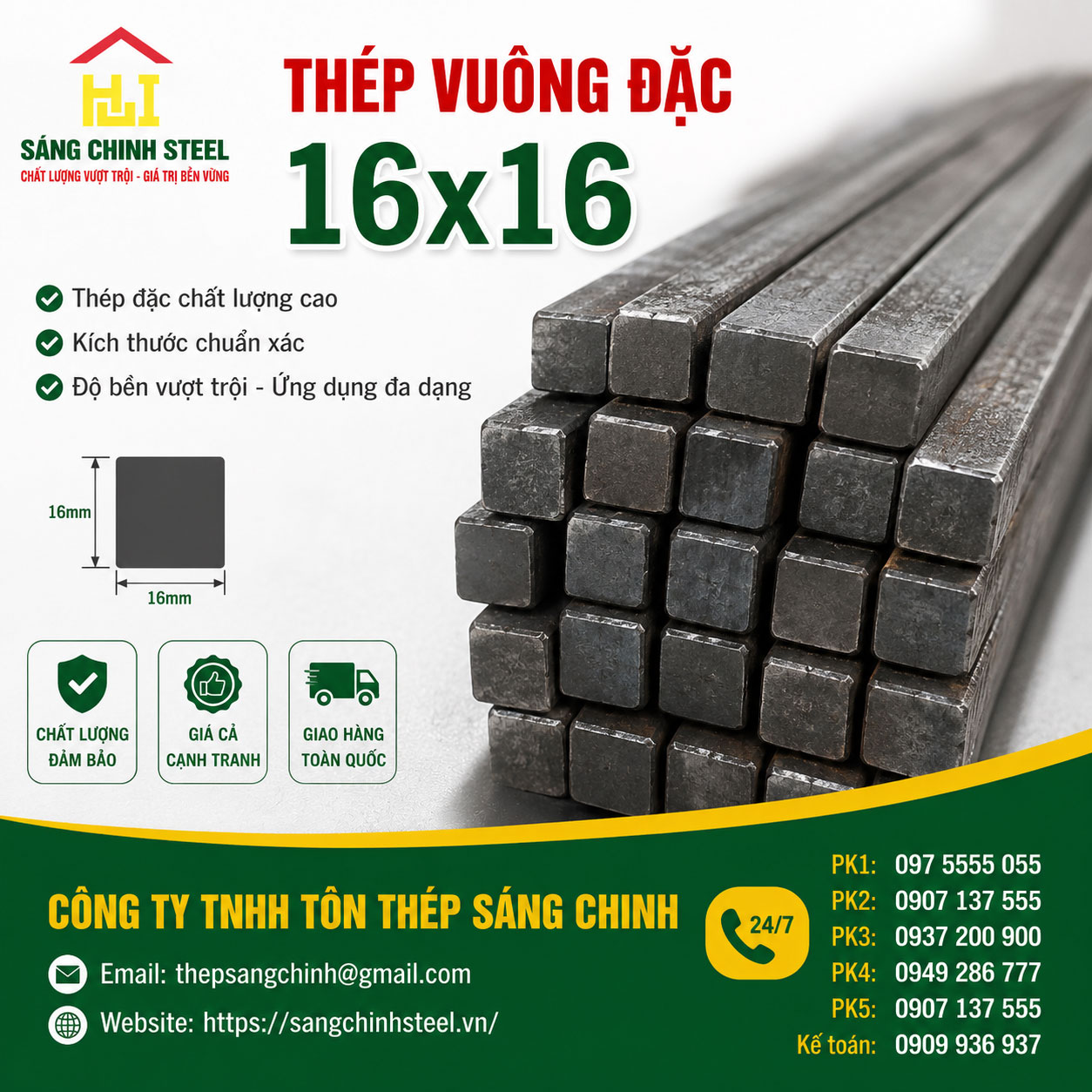 Bảng báo giá thép vuông đặc 16x16