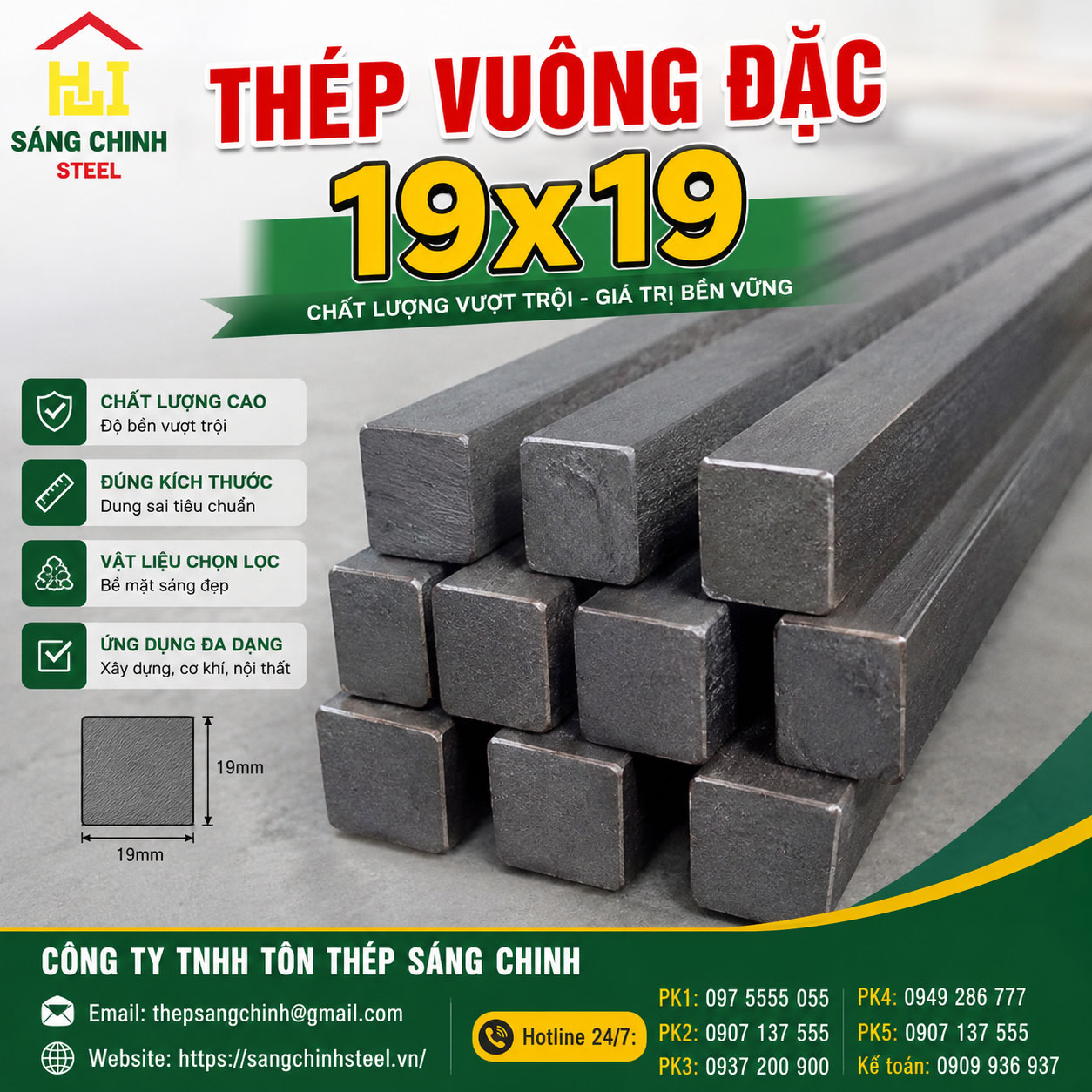 Bảng báo giá thép vuông đặc 19x19
