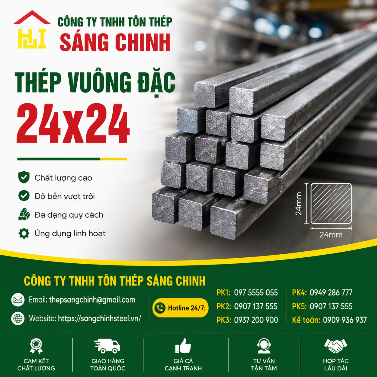 Bảng báo giá thép vuông đặc 24x24